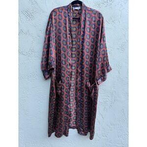 Addiction Vintage Unisex Silk Geometric Glam Boho Lounge Kimono Duster Robe